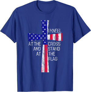 Vintage I Kneel at the Cross and Stand at the Flag Men Women T-Shirt - T-Shirt | Royal