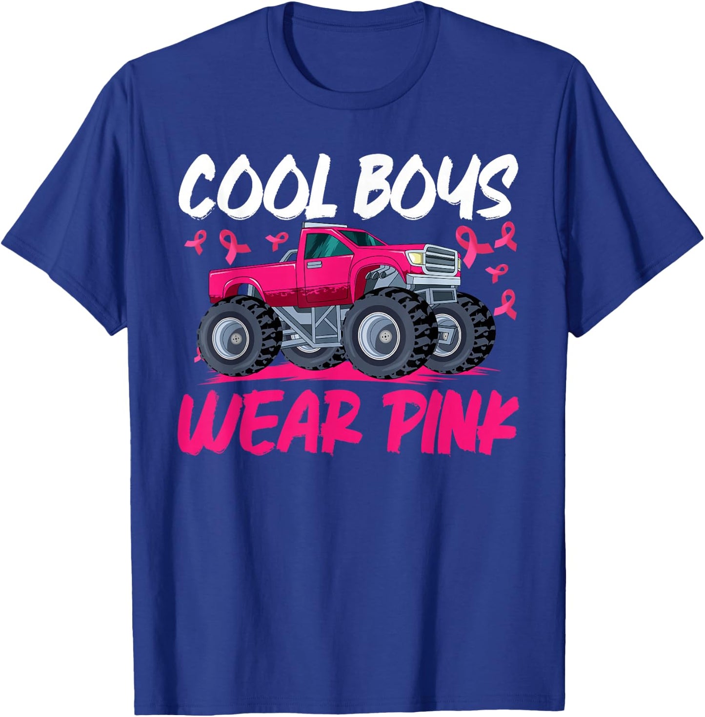 Monster Truck Breast Cancer Awareness Cool Boys Wear Pink T-Shirt - T-Shirt | Royal