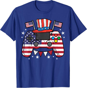 4th of July Video Gamer US Flag Gaming Patriot Boys Kids Men T-Shirt - T-Shirt | Royal