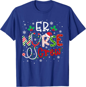 ER Christmas Nurse Crew Funny Nursing Christmas Pattern T-Shirt - T-Shirt | Royal