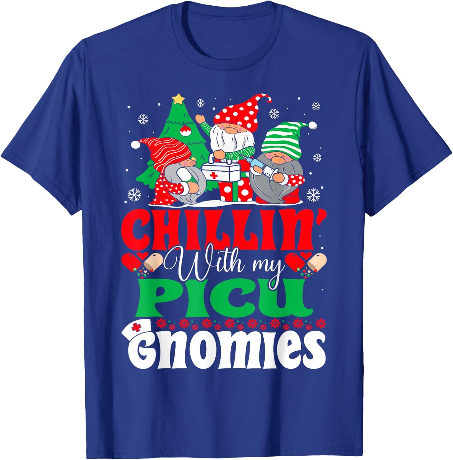 PICU Nurse Gnomes Pediatric Intensive Care Nurse Christmas T-Shirt - T-Shirt | Royal