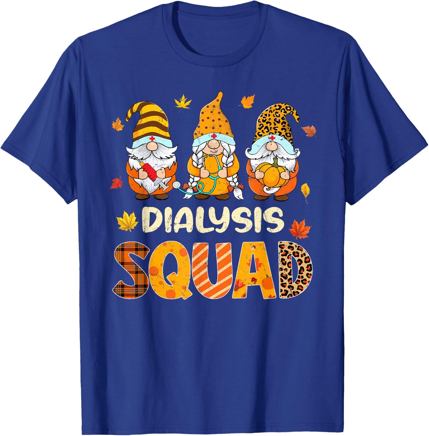 Dialysis Squad Cute Gnome Nurse Leopard Thanksgiving Fall T-Shirt - T-Shirt | Royal