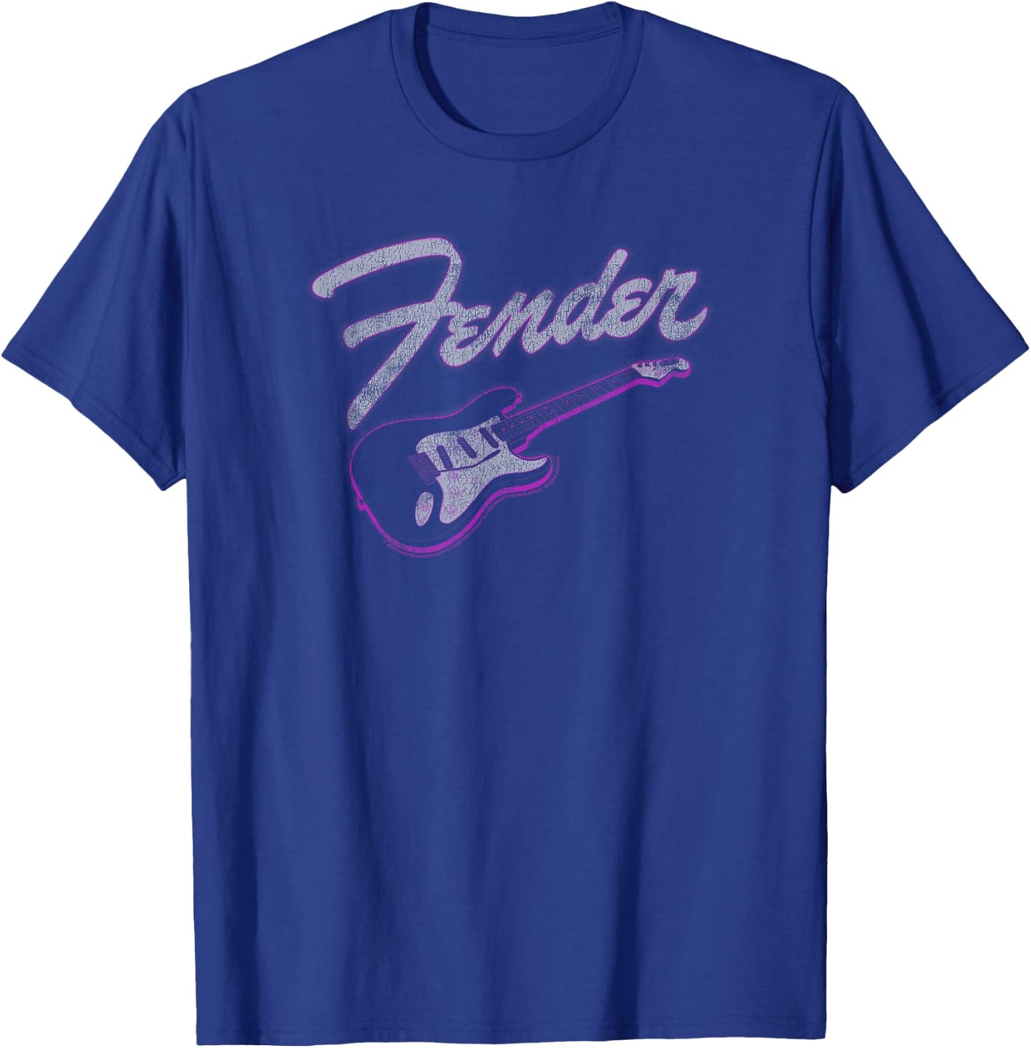 Fender Neon Guitar Outline Centered Logo T-Shirt - T-Shirt | Royal