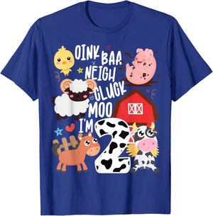 Oink Baa Neigh Cluck Moo I'm Two 2 Farmer 2nd Birthday Farm T-Shirt - T-Shirt | Royal