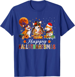 Corgi Dogs Halloween Thanksgiving Christmas Hallothanksmas T-Shirt - T-Shirt | Royal
