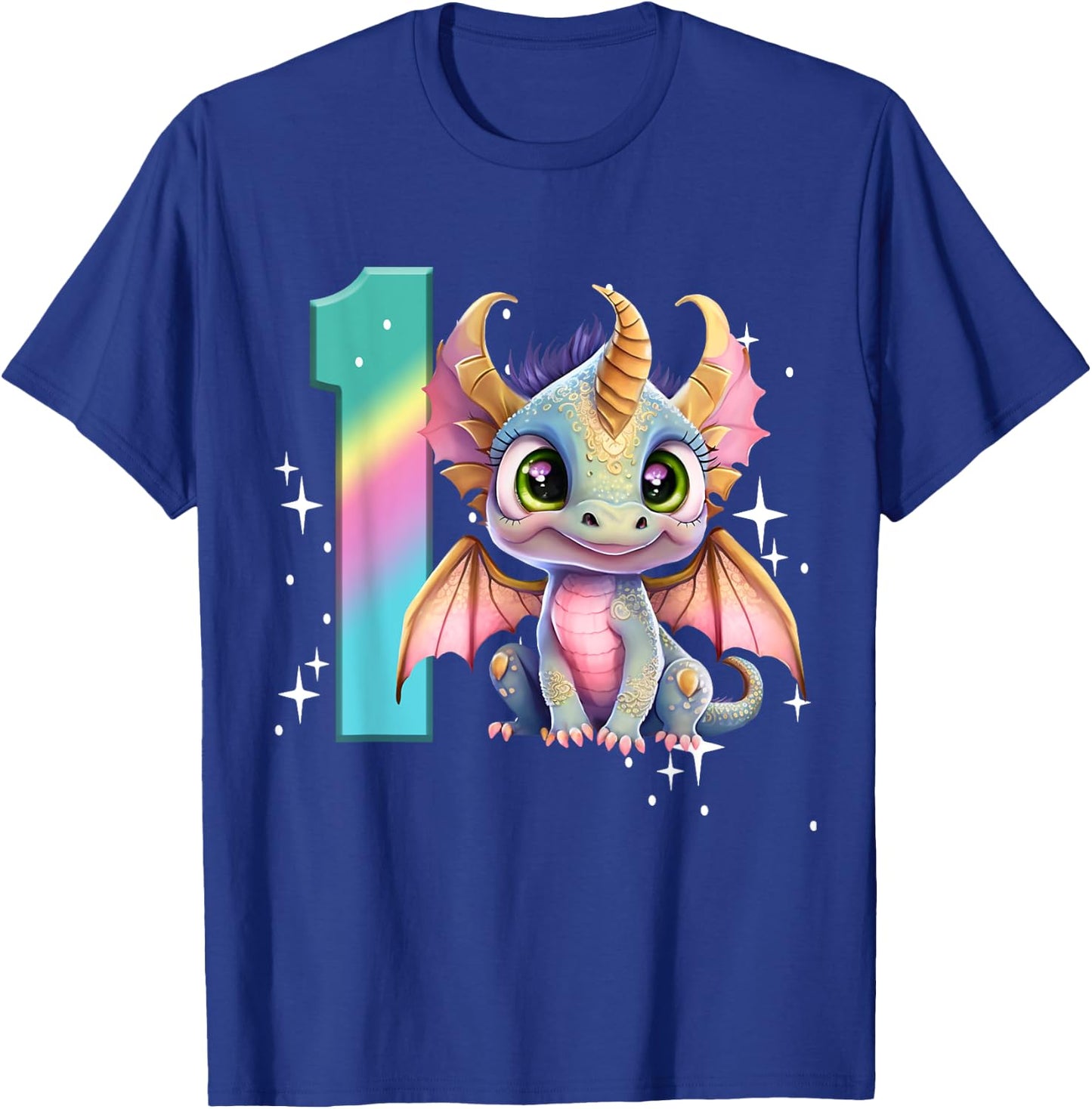 1st Birthday Shirt Dragon Party Baby Girl One First Rainbow T-Shirt - T-Shirt | Royal