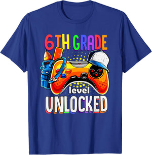 Gamer Back To School Gamepad Sixth 6th Grade Level Unlocked T-Shirt - T-Shirt | Royal