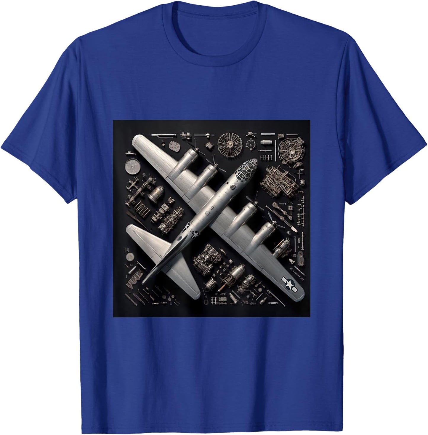 WW2 Warplane B-29 Superfortress Assembly Parts Blueprint T-Shirt - T-Shirt | Royal