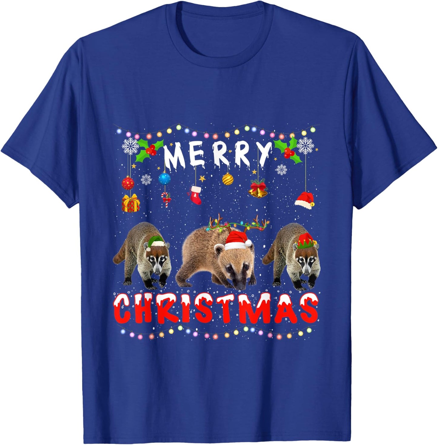 Merry Christmas Coati Xmas Funny Animals Pajama T-Shirt - T-Shirt | Royal