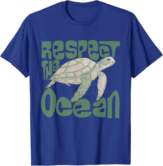 Respect The Ocean Turtle T-Shirt - T-Shirt | Royal
