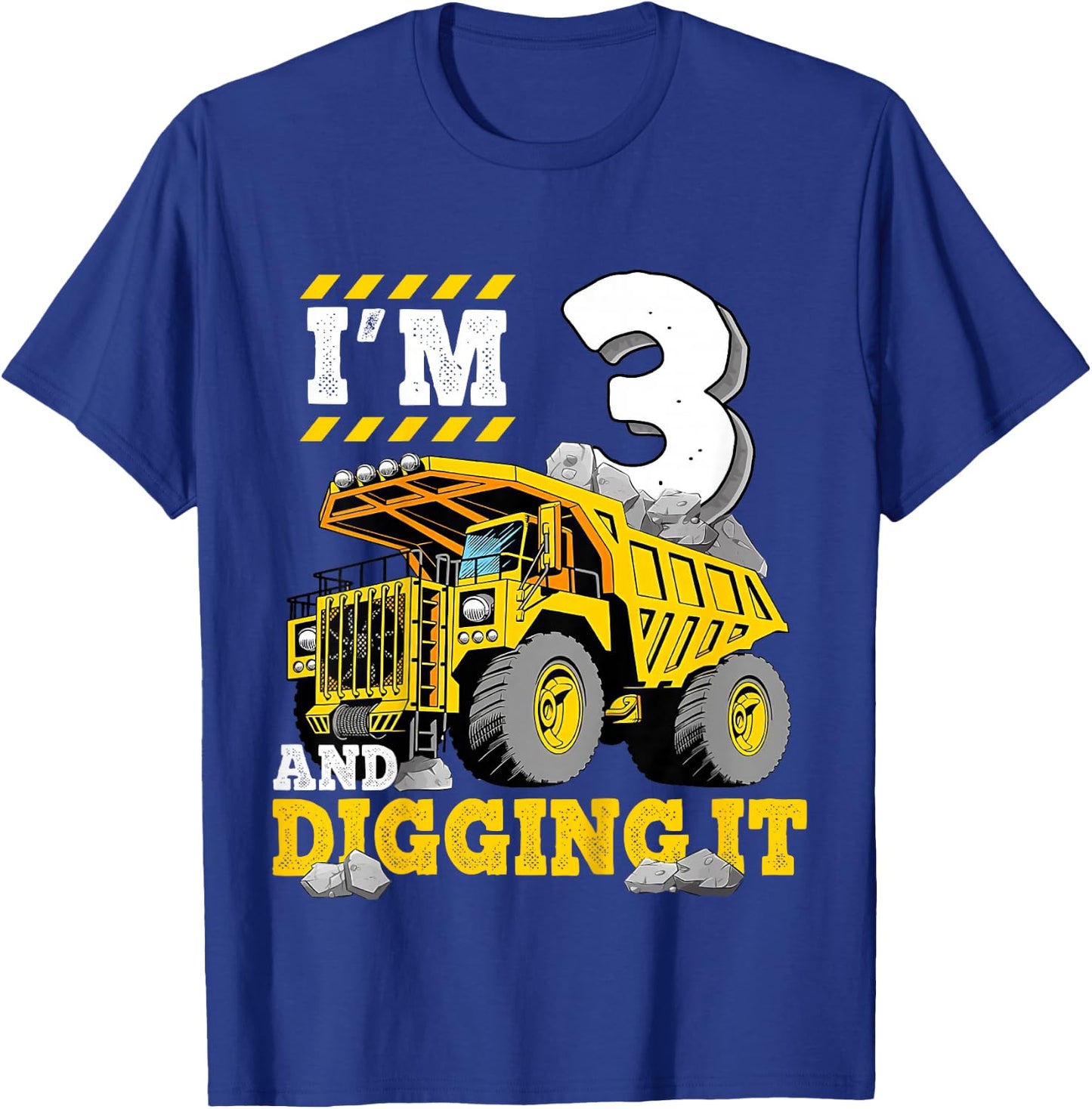 Kids Three 3rd Birthday Construction Truck 3yr Boy 3 Years Old T-Shirt - T-Shirt | Royal