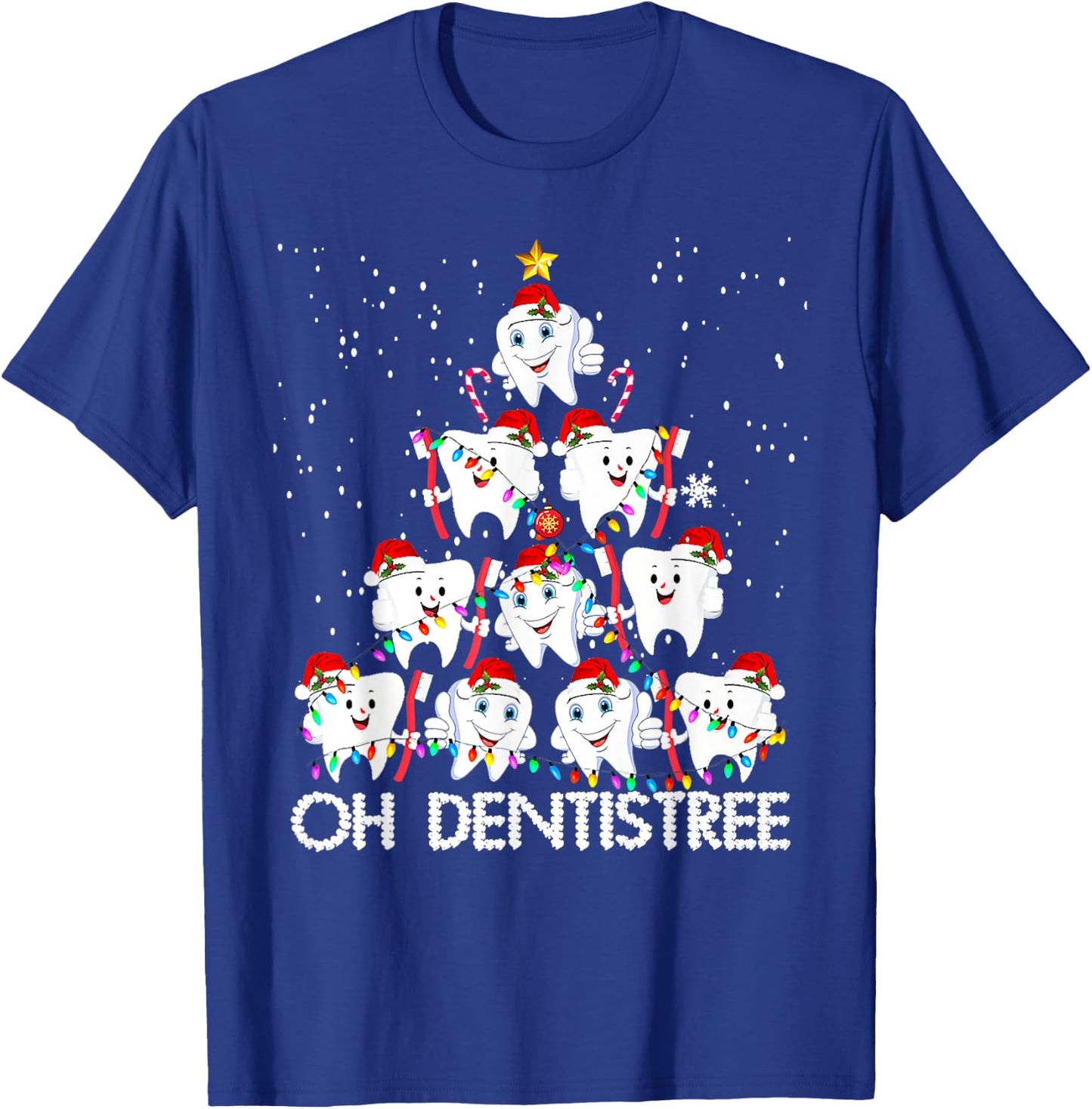 Oh Dentistree Toothbrush Teeth Xmas Lights Tree Christmas T-Shirt - T-Shirt | Royal