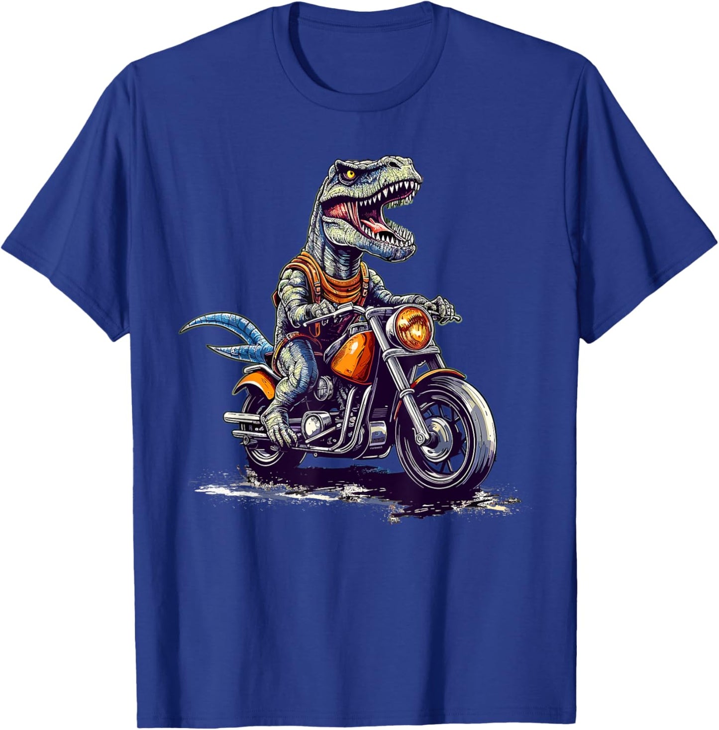 T Rex Riding Motor Bike Funny Dinosaur On Motorcycle T-Shirt - T-Shirt | Royal