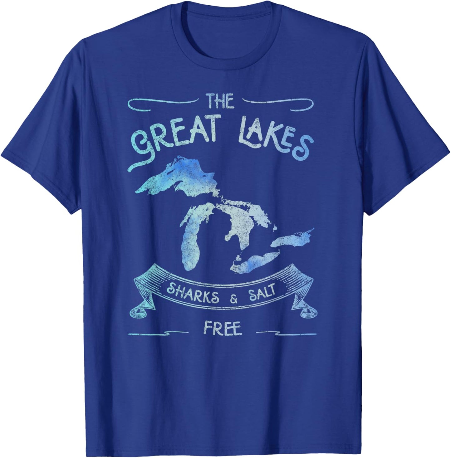 Sharks and Salt Free Great Lakes State Michigan Vacation T-Shirt - T-Shirt | Royal