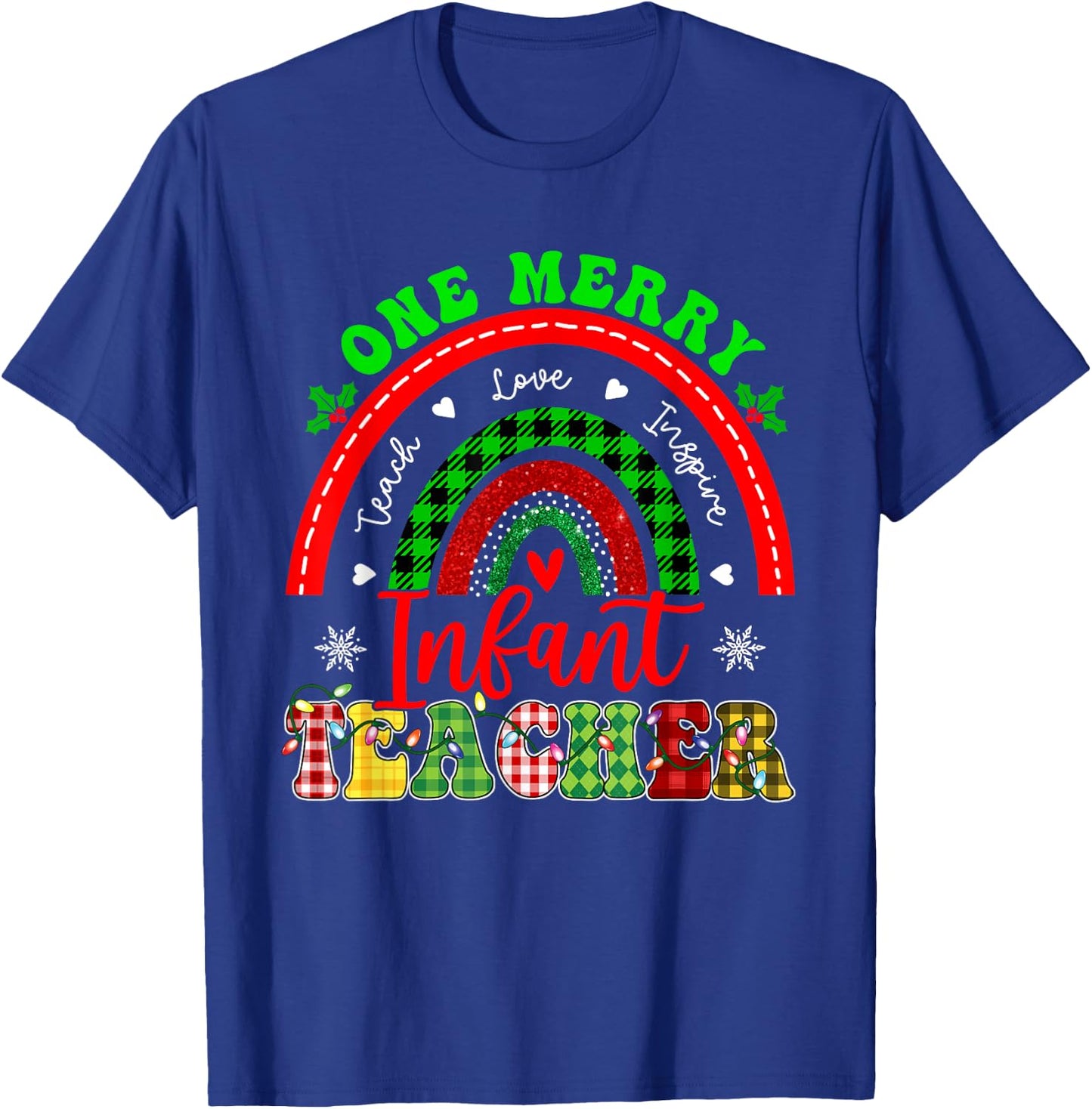 Xmas Teacher Rainbow One Merry Infant Teacher Christmas T-Shirt - T-Shirt | Royal