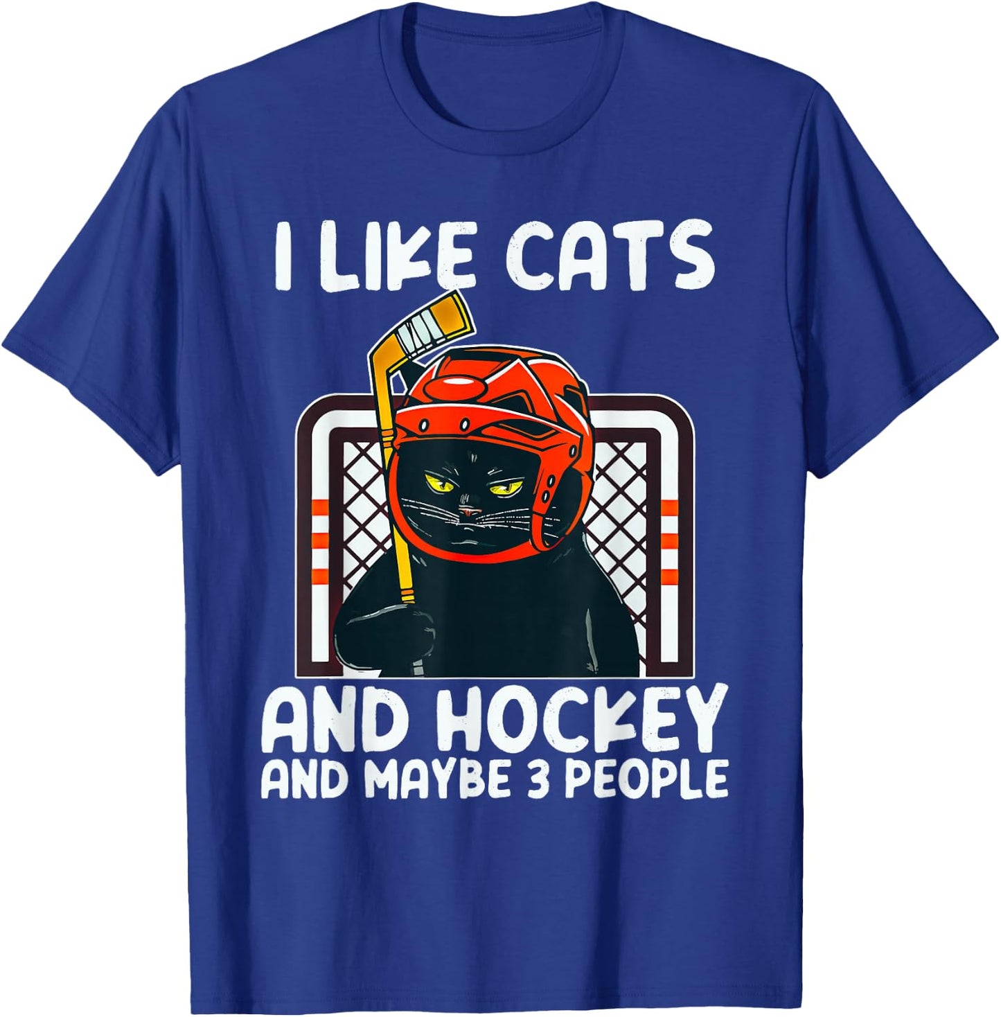 I Like Cats And Hockey And Maybe 3 People Black Catsc T-Shirt - T-Shirt | Royal