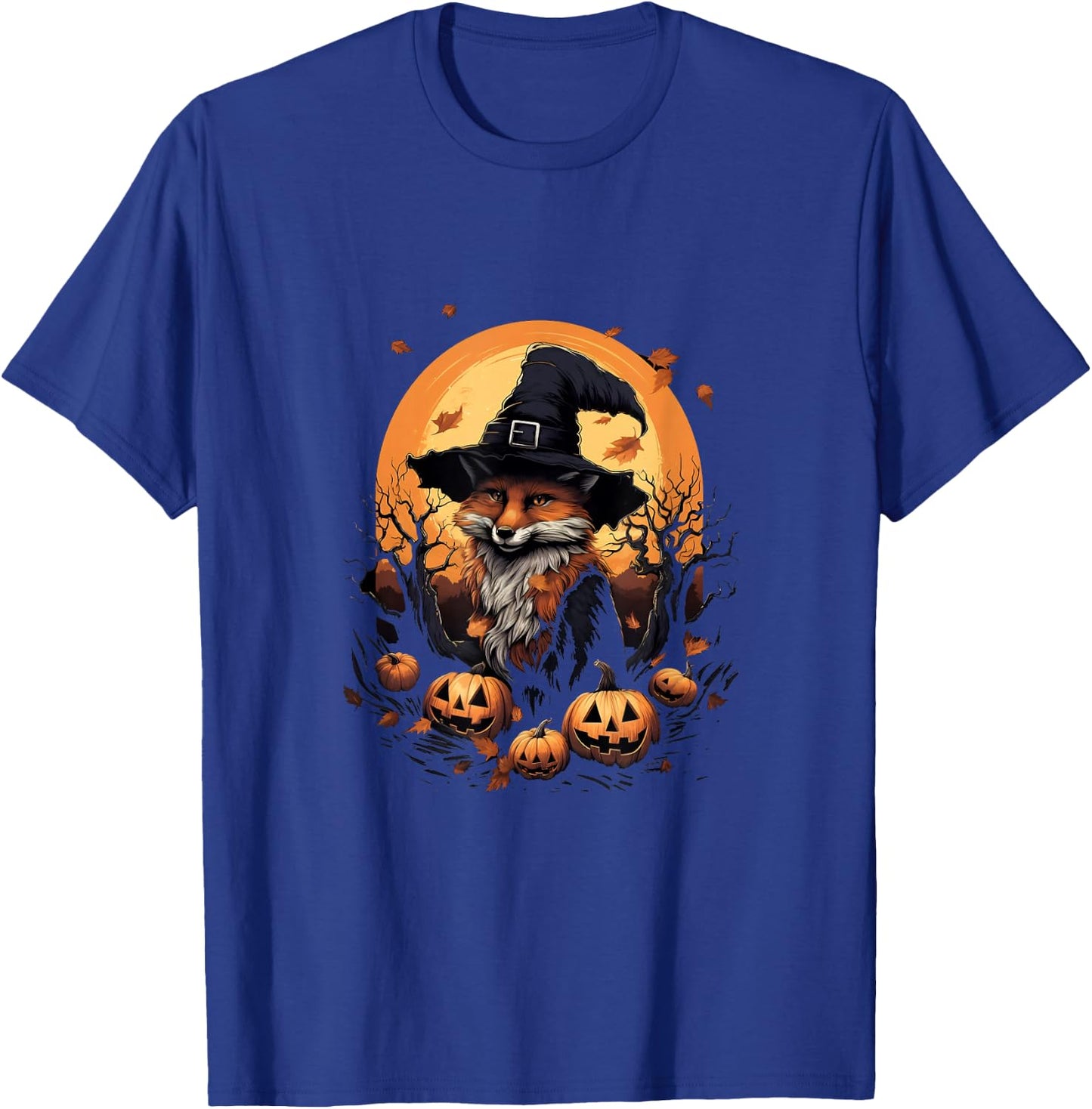Fox Witch Hat Pumpkins Halloween Costume T-Shirt - T-Shirt | Royal