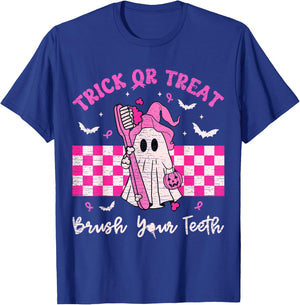 Wear A Pink Trick Or Treat Brush Your Teeth Dental Halloween T-Shirt - T-Shirt | Royal