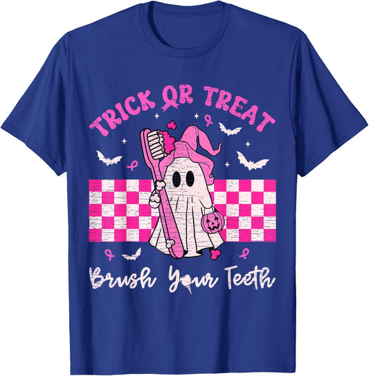 Wear A Pink Trick Or Treat Brush Your Teeth Dental Halloween T-Shirt - T-Shirt | Royal