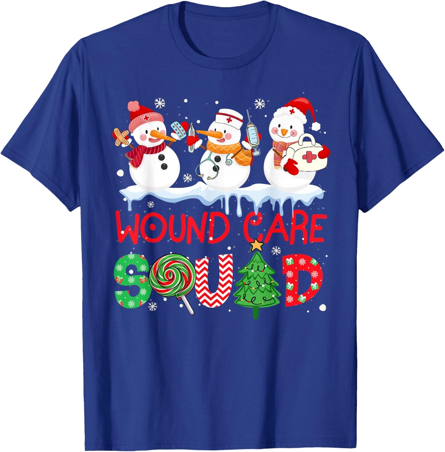 Snowman Wound Care Nurse Squad Christmas Holiday Matching T-Shirt - T-Shirt | Royal