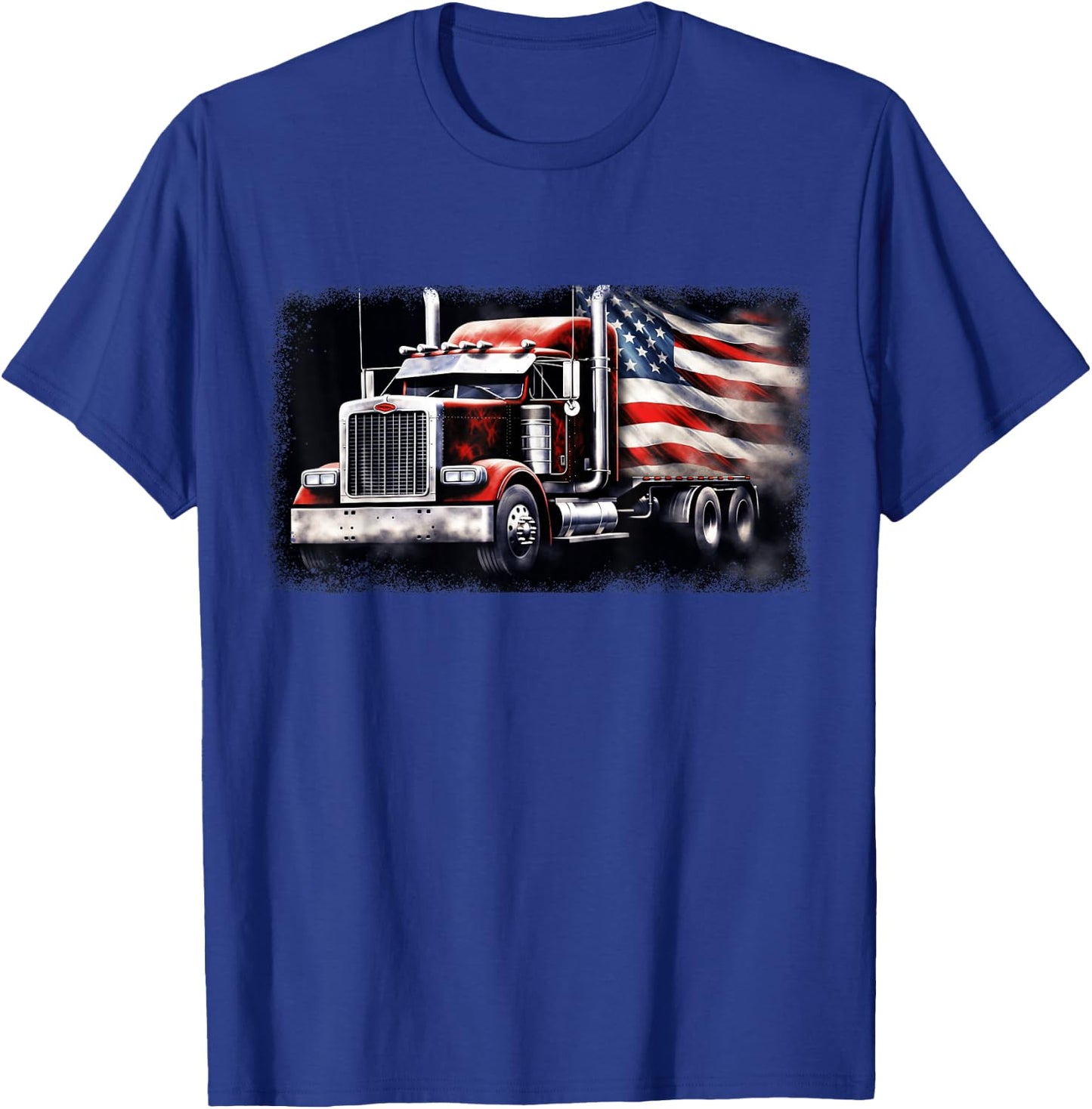 US American Flag Semi Truck Driver Trucker T-Shirt - T-Shirt | Royal