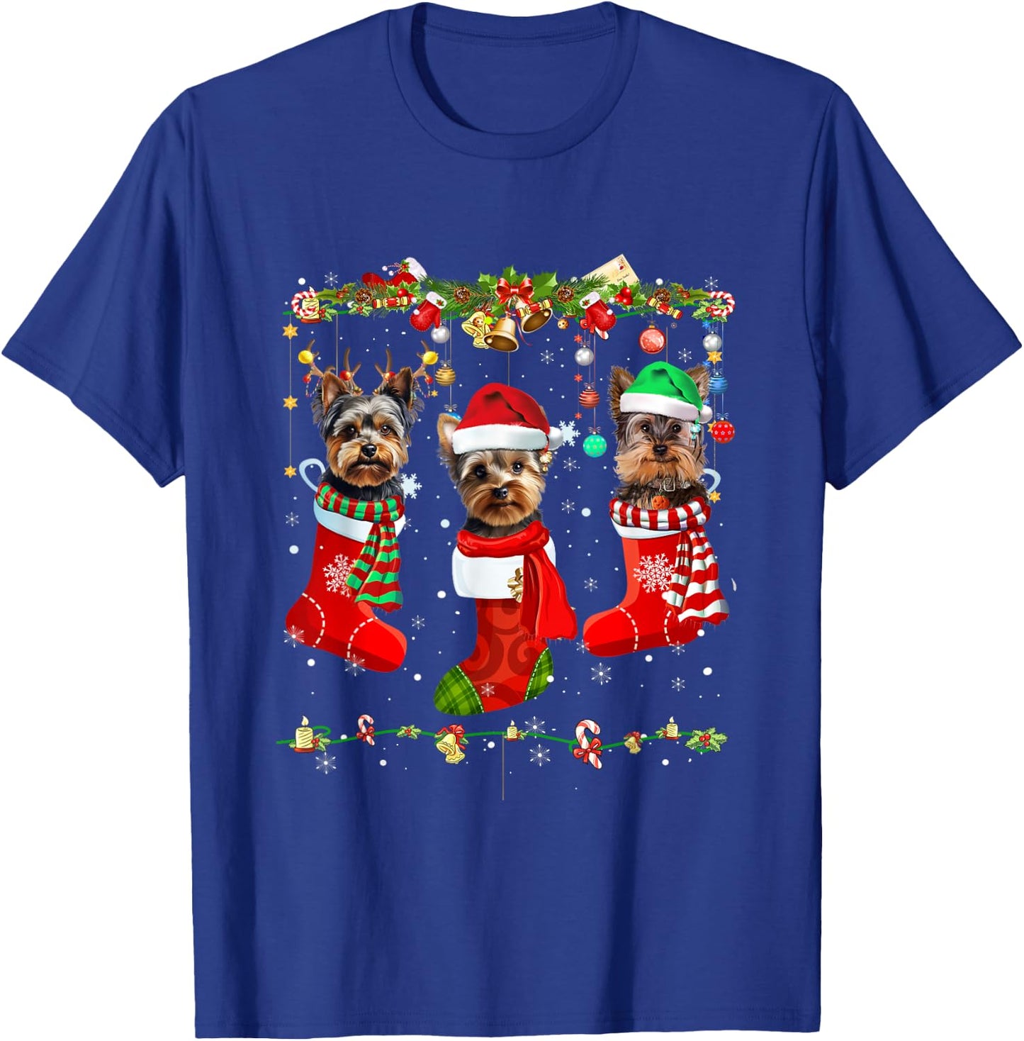 Yorkie Christmas Shirt Stocking Dog Lover Xmas Men Women Kids T-Shirt - T-Shirt | Royal
