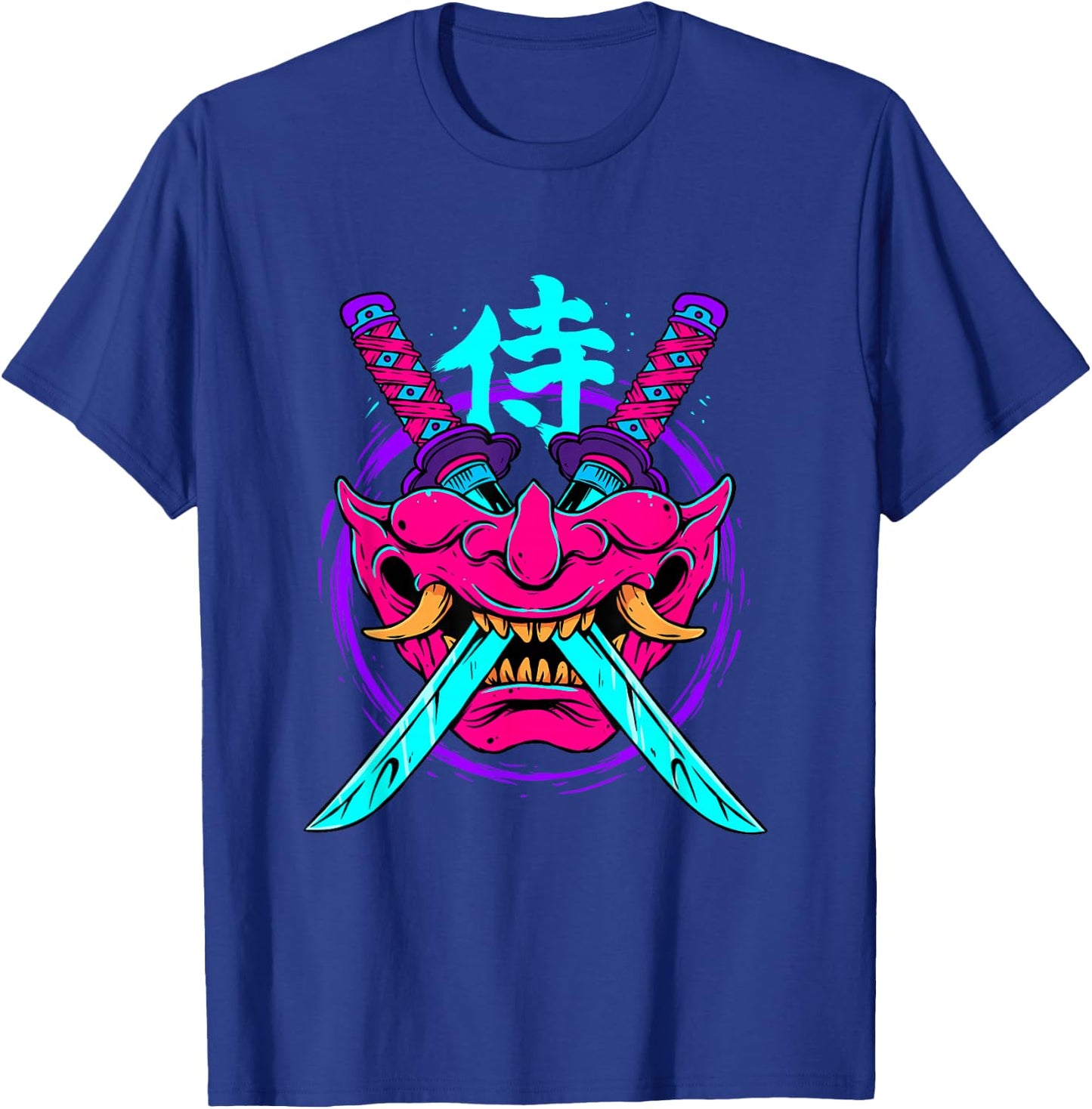Vaporwave Aesthetic Japanese Samurai Mask Oni Kanji Bushido T-Shirt - T-Shirt | Royal
