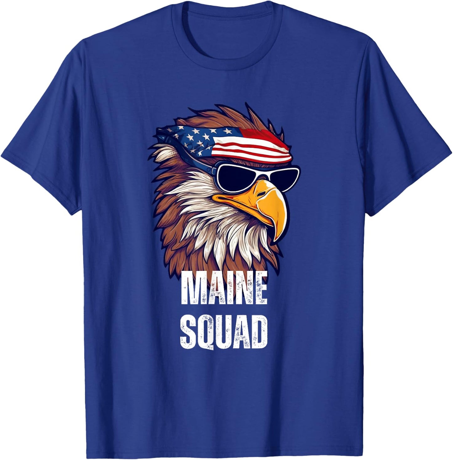 Maine Squad - Retro Bald Eagle American Flag Bandana T-Shirt - T-Shirt | Royal