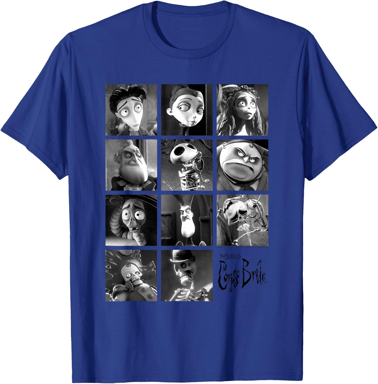 Corpse Bride Character Grid Black and White Photos Movie T-Shirt - T-Shirt | Royal
