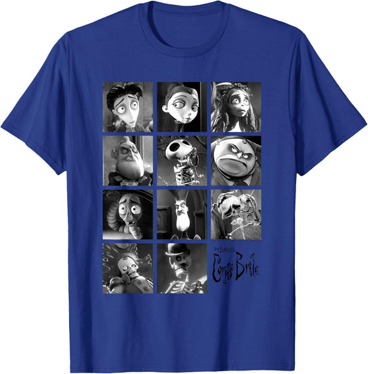Corpse Bride Character Grid Black and White Photos Movie T-Shirt - T-Shirt | Royal