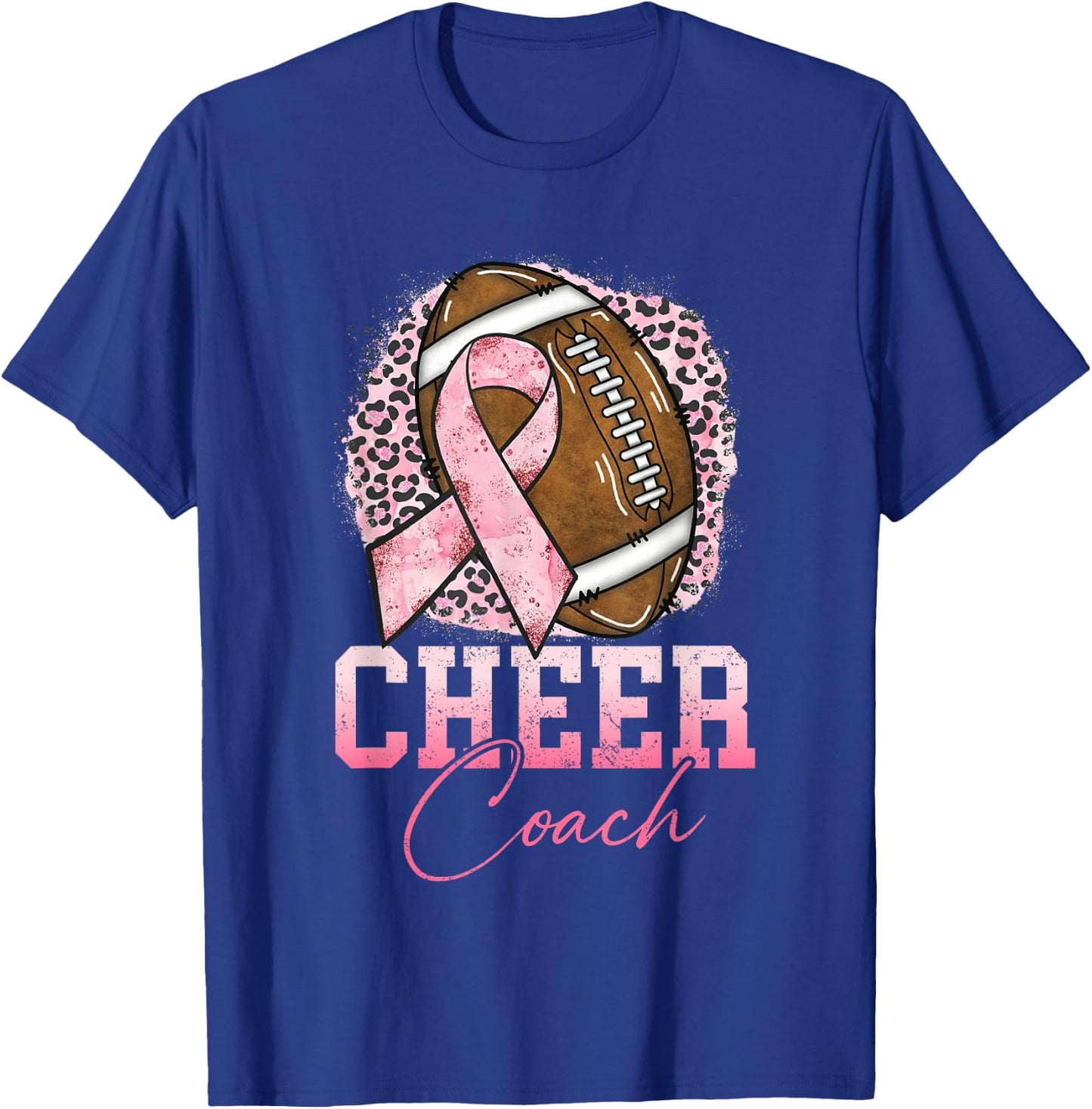 Football Cheer Coach Pink Ribbon Breast Cancer Awareness T-Shirt - T-Shirt | Royal