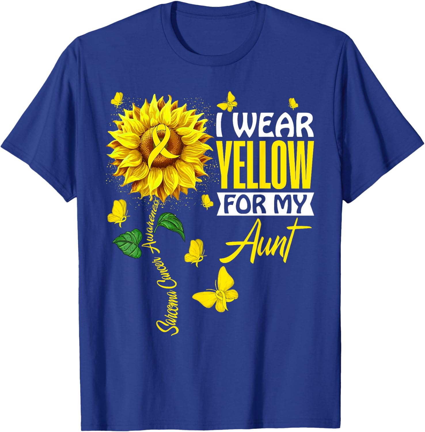 I Wear Yellow For Aunt Sarcoma Cancer Awareness Support T-Shirt - T-Shirt | Royal