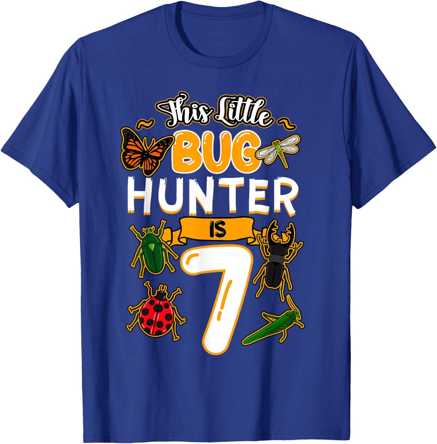 This Little Bug Hunter Is 7 Birthday Insect Bday Party T-Shirt - T-Shirt | Royal