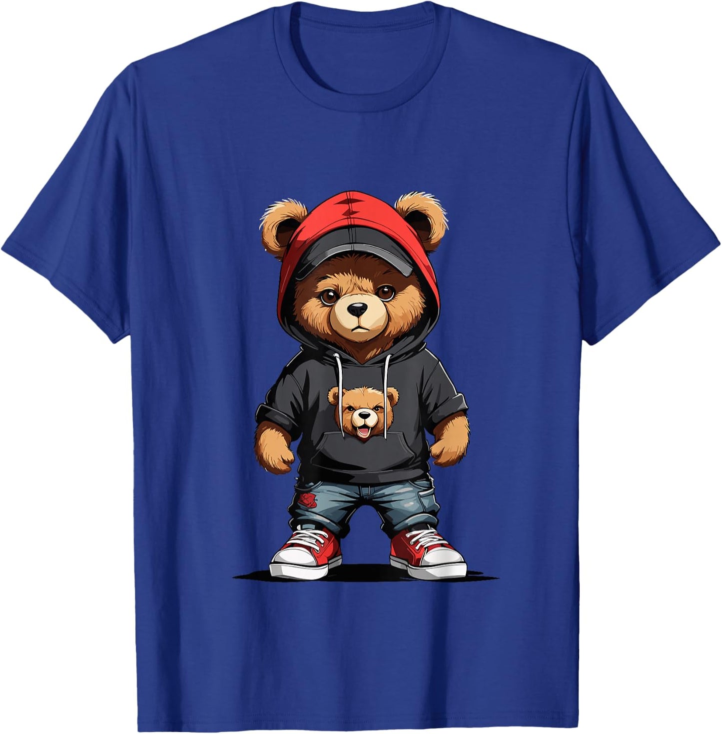 Teddy Bear Red Cap Gangster in Hip Hop Street Clothes T-Shirt - T-Shirt | Royal