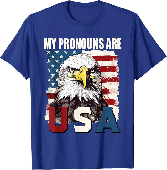 My Pronouns Are USA American Flag Patriotic Eagle Graphic Men T-Shirt - T-Shirt | Royal