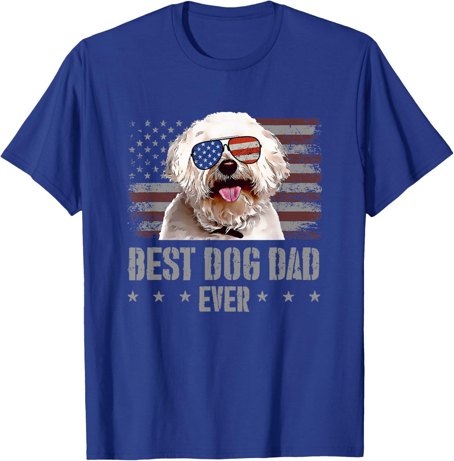 Bichons Frise Best Dog Dad Ever Retro USA American Flag T-Shirt - T-Shirt | Royal