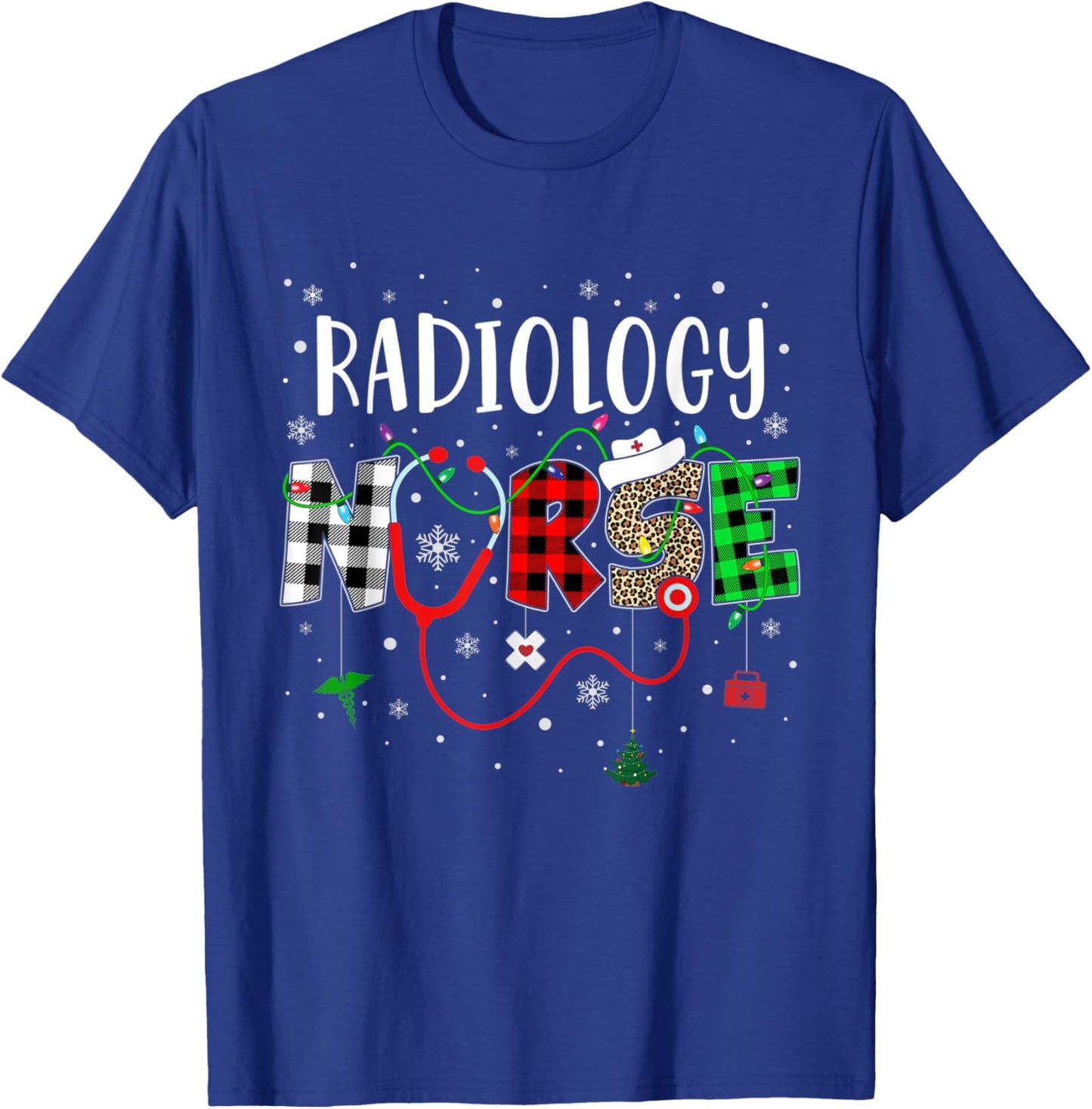 Radiology Nurse Leopard Red Buffalo Plaid Christmas Nurse T-Shirt - T-Shirt | Royal