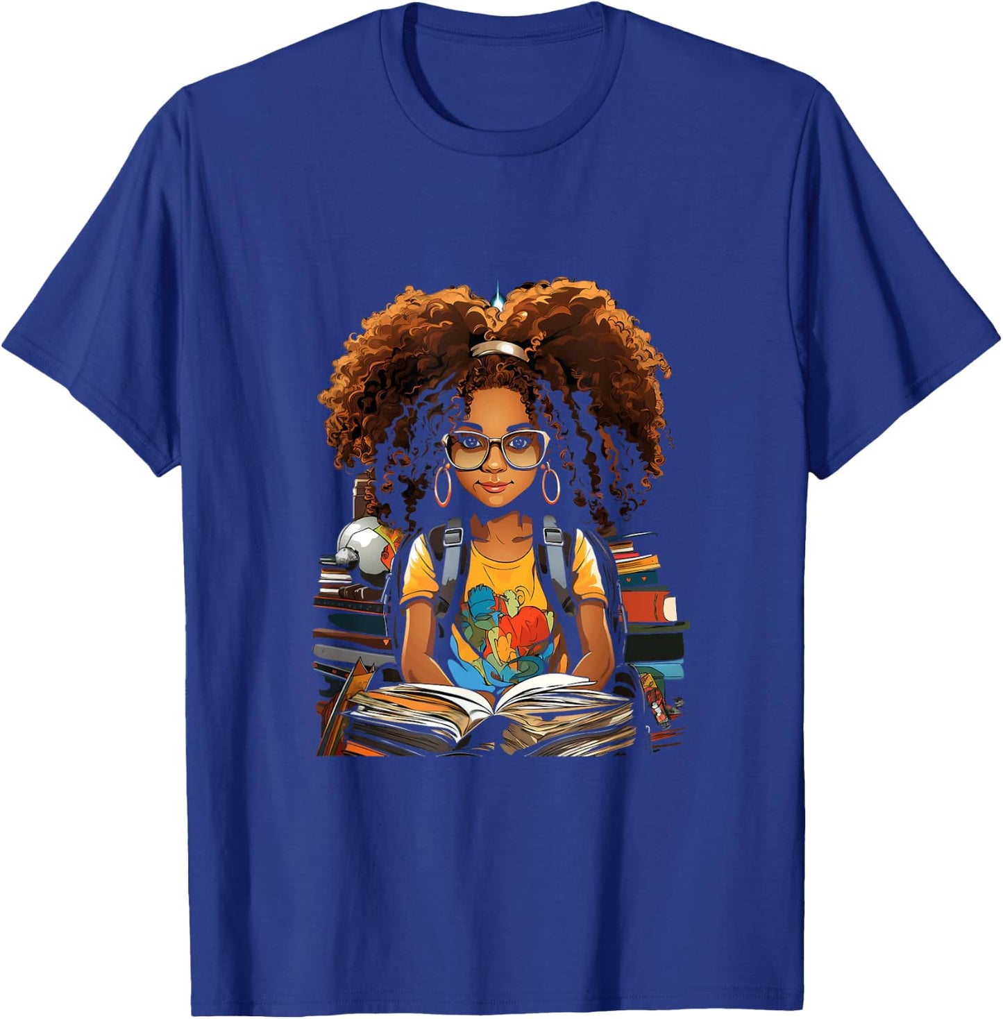 Back to School Afro African American Children Girls Book Reading T-Shirt - T-Shirt | Royal