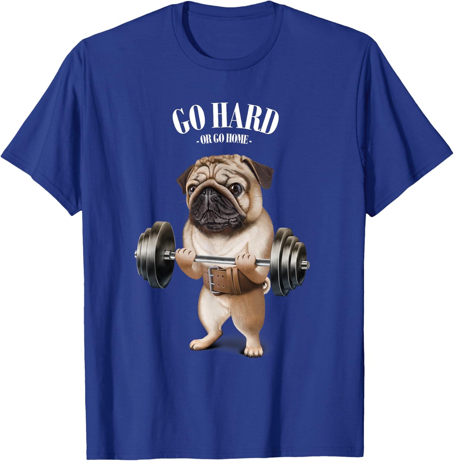 Pug Dog Weightlifting in Fitness Gym Men Women Kids T-Shirt - T-Shirt | Royal