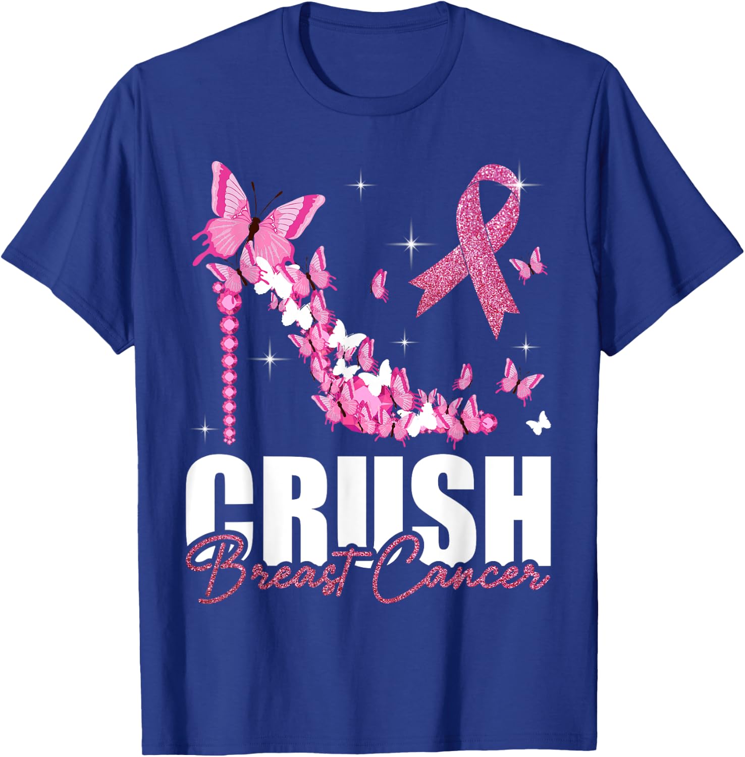 Crush Breast Cancer Ribbon Butterfly Breast Cancer Awareness T-Shirt - T-Shirt | Royal