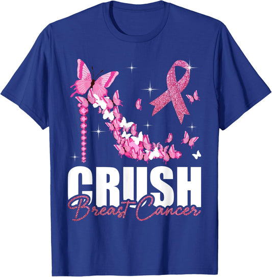 Crush Breast Cancer Ribbon Butterfly Breast Cancer Awareness T-Shirt - T-Shirt | Royal