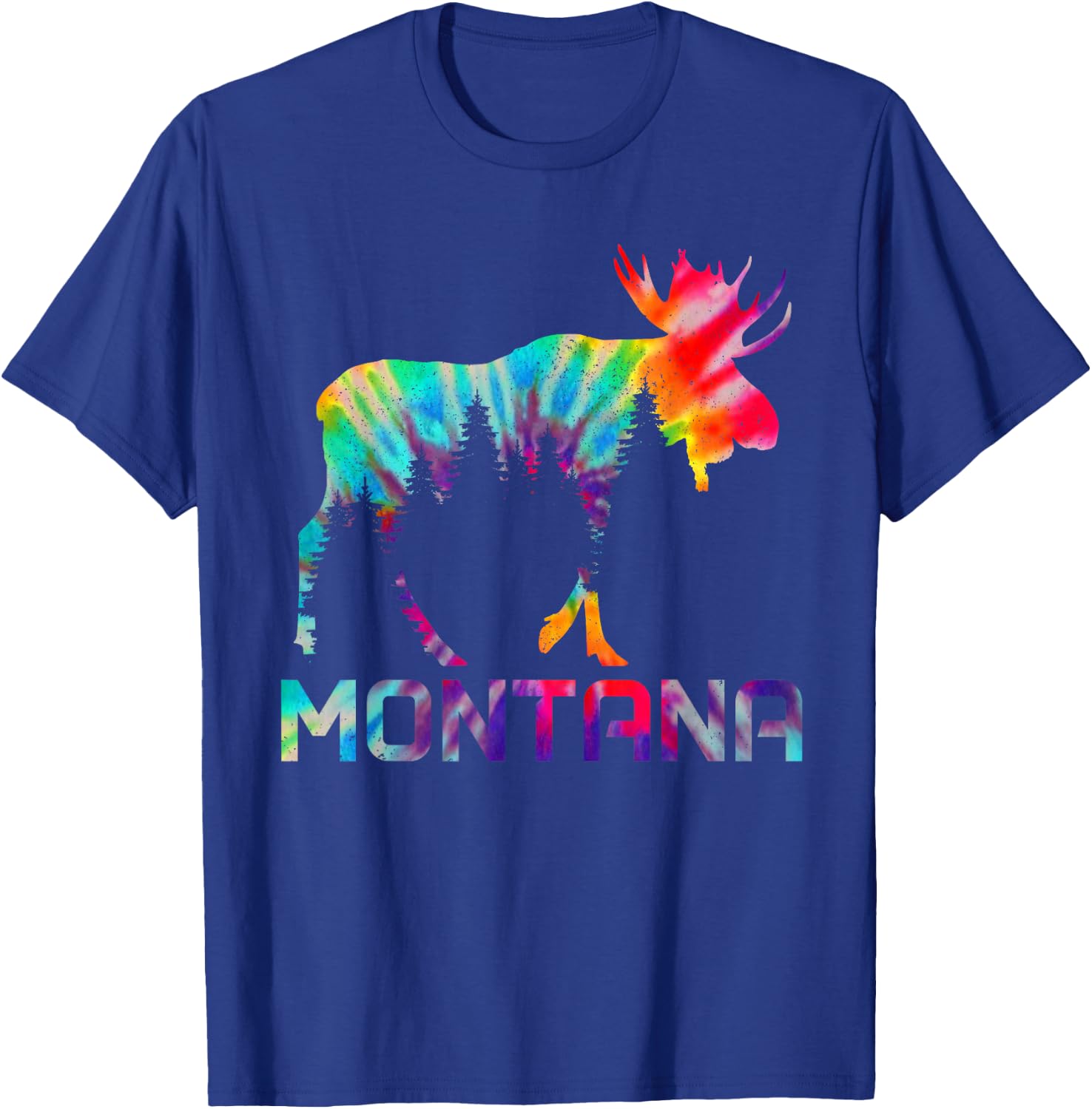 Montana PNW Vintage Tie Dye Souvenir Moose T-Shirt - T-Shirt | Royal
