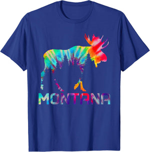 Montana PNW Vintage Tie Dye Souvenir Moose T-Shirt - T-Shirt | Royal