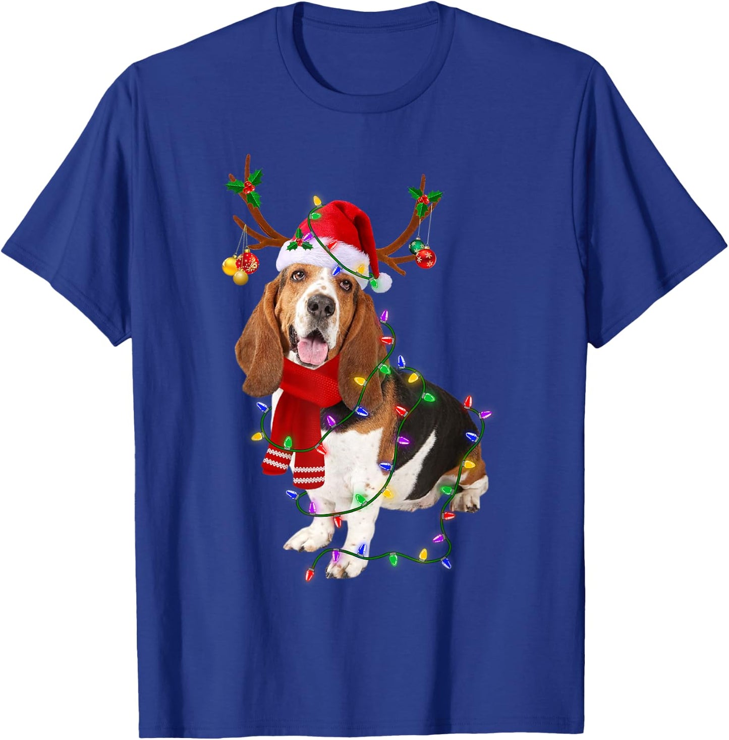 Funny Basset Hound Dog Tree Christmas Lights Xmas Pajama Men Women Kids T-Shirt - T-Shirt | Royal