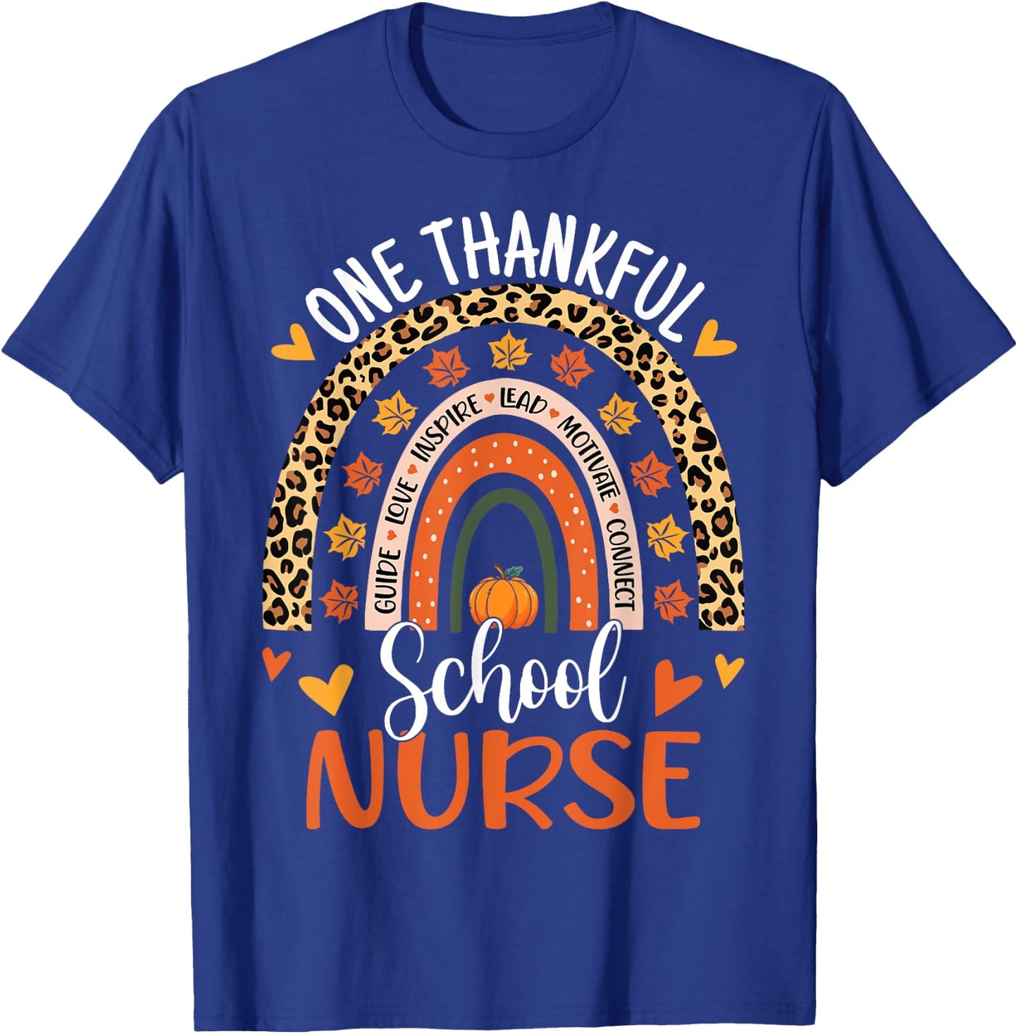 One Thankful School Nurse Thanksgiving Rainbow Leopard Nurse T-Shirt - T-Shirt | Royal