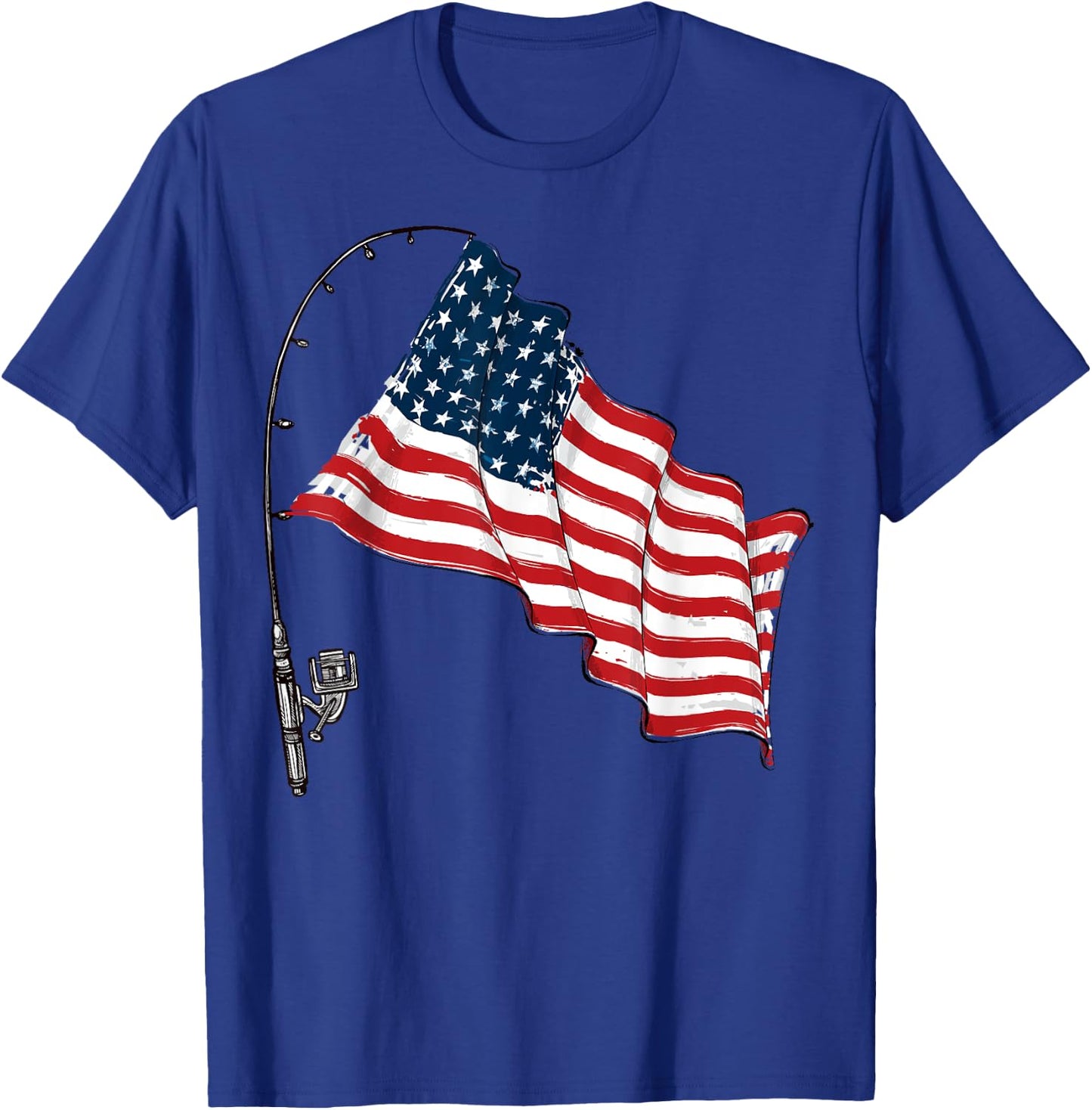Vintage American Flag Fishing Rod Fishing Lover Fisherman T-Shirt - T-Shirt | Royal