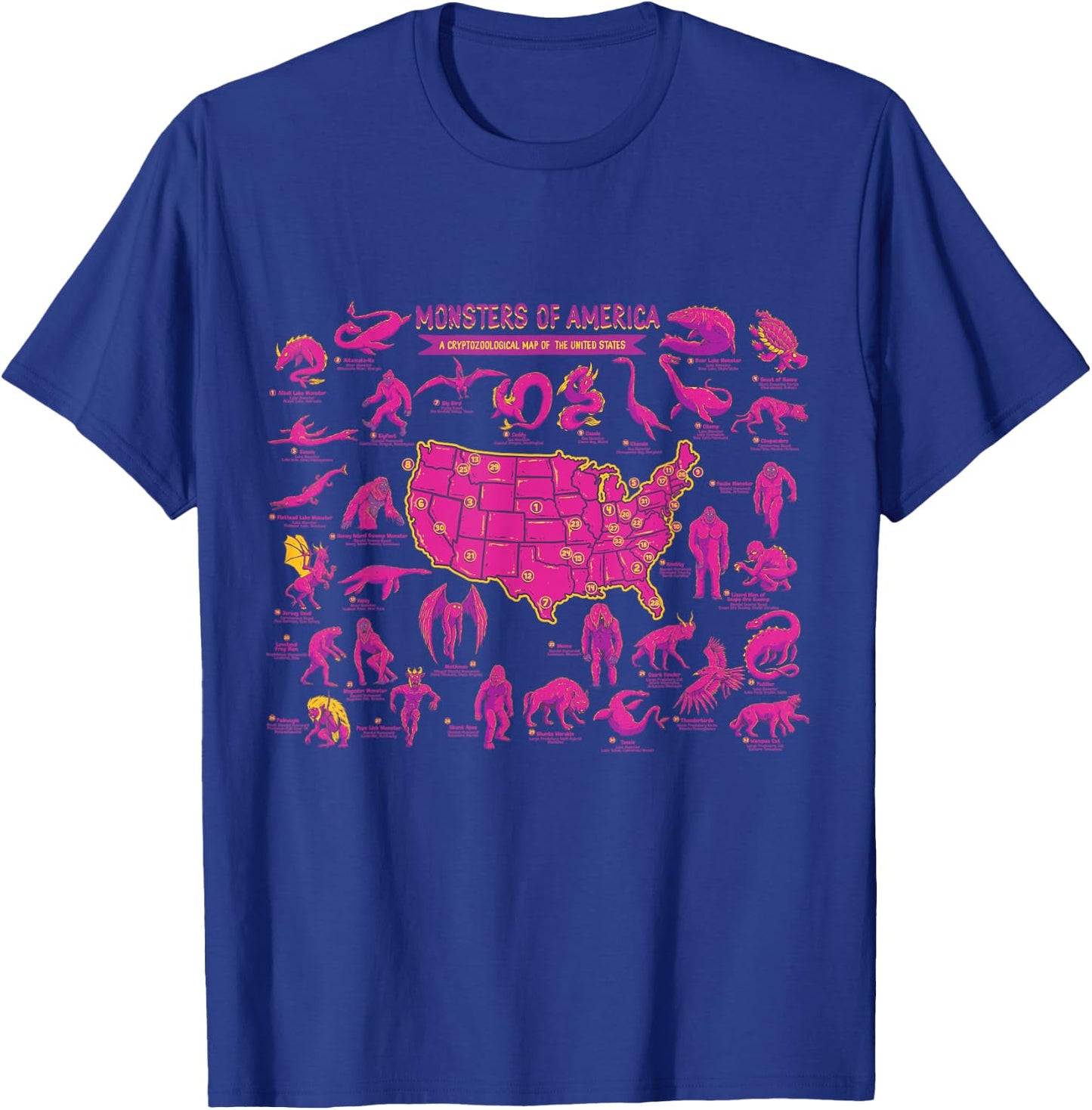 Cryptid Shirt Monster of America Educational Cryptozoology T-Shirt - T-Shirt | Royal