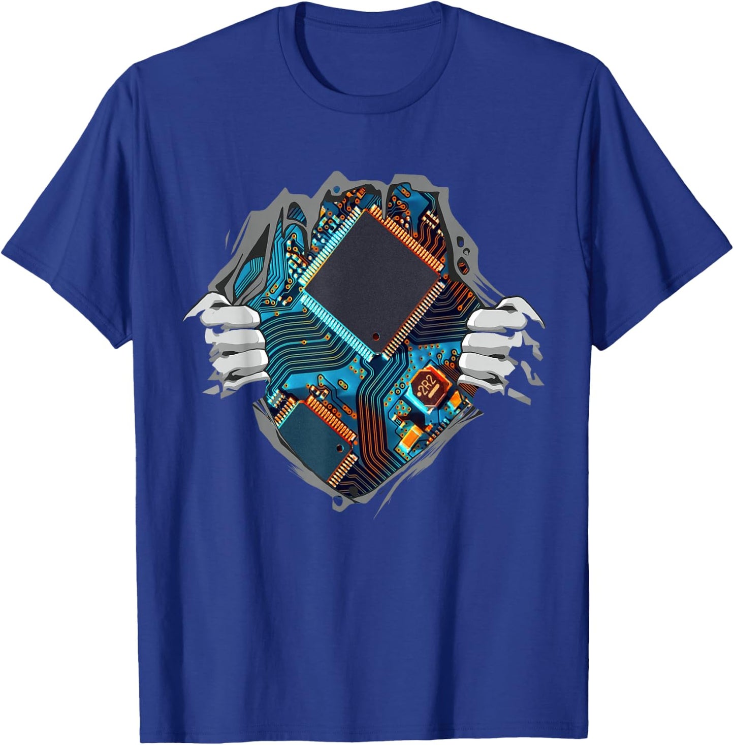 Hardware Computer Engineer CPU Chip Circuit Motherboard T-Shirt - T-Shirt | Royal