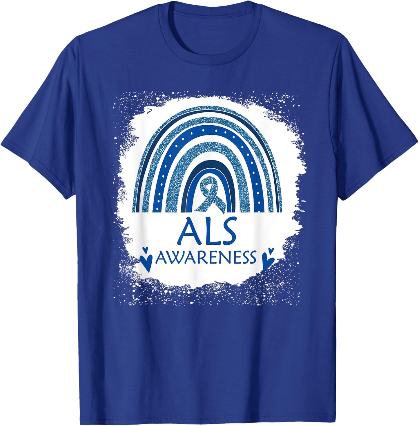 ALS Awareness Bleached Rainbow Blue Ribbon Men T-Shirt - T-Shirt | Royal