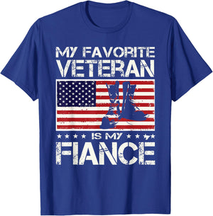 My Favorite Veteran Is My Fiancé US Flag Veterans Day T-Shirt - T-Shirt | Royal